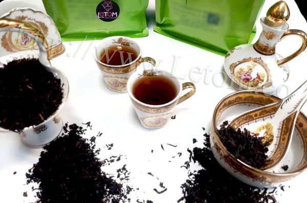 Organic black tea in a cup