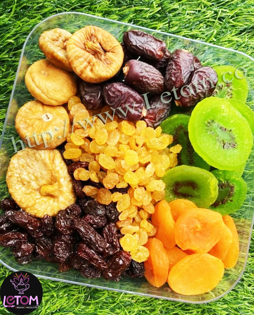 organic dried fruits on a tray