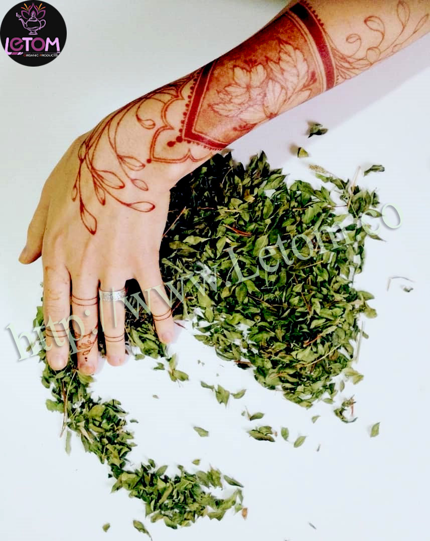 Henna leaves are designed by hand with henna