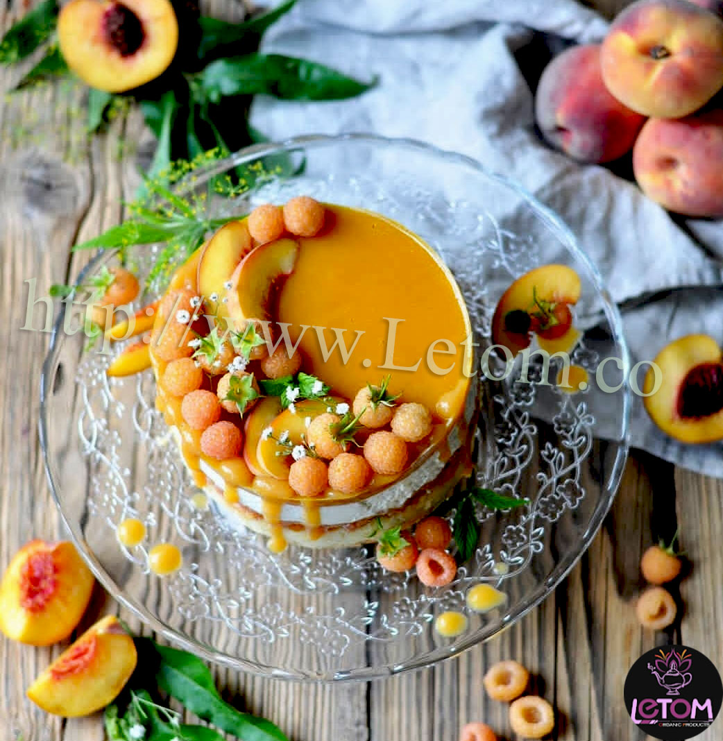 Peaches and natural fruits in dessert